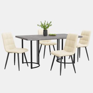 Conjunto de sala de jantar de 5 peças 140x80cm - Mesa com 4 cadeiras de veludo bege e pernas metálicas pretas
