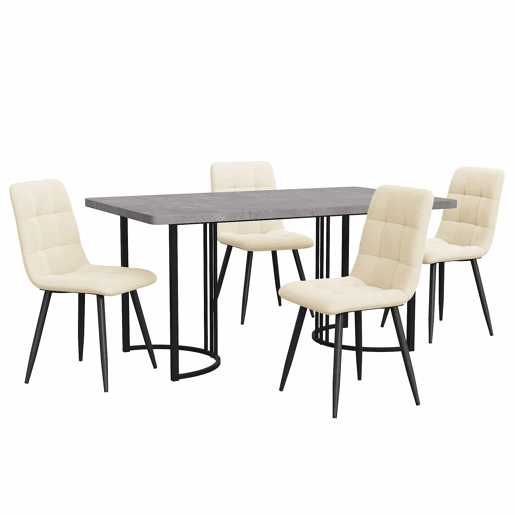 Conjunto de sala de jantar de 5 peças 140x80cm - Mesa com 4 cadeiras de veludo bege e pernas metálicas pretas