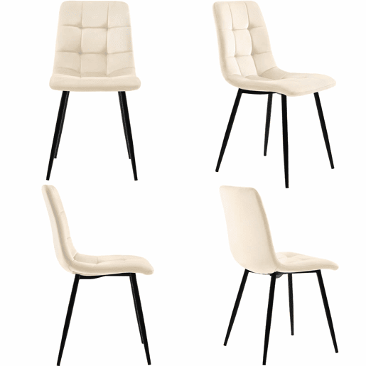 Conjunto de sala de jantar de 5 peças 140x80cm - Mesa com 4 cadeiras de veludo bege e pernas metálicas pretas