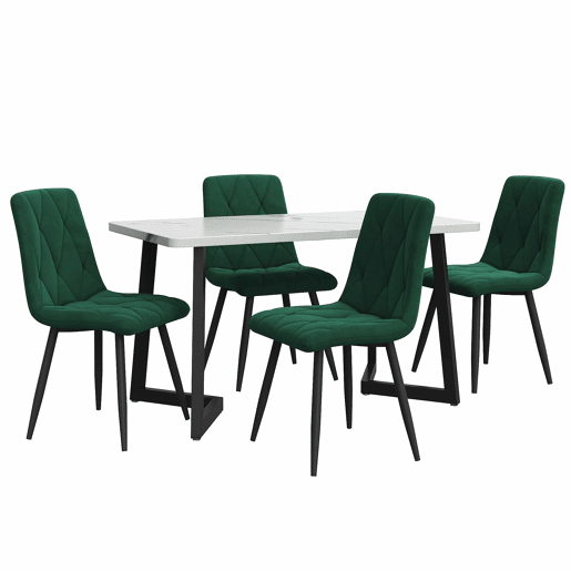 Conjunto de sala de jantar 117x68cm - Mesa retangular moderna com 4 cadeiras, cadeira de cozinha verde, pernas pretas