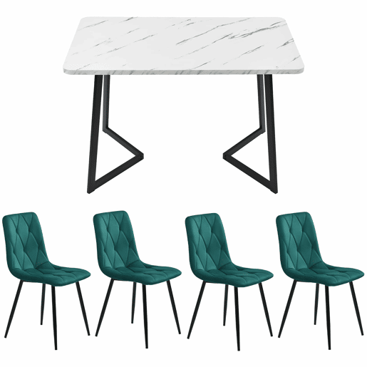 Conjunto de sala de jantar 117x68cm - Mesa retangular moderna com 4 cadeiras, cadeira de cozinha verde, pernas pretas