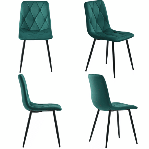 Conjunto de sala de jantar 117x68cm - Mesa retangular moderna com 4 cadeiras, cadeira de cozinha verde, pernas pretas