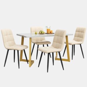 Conjunto de sala de jantar 117 cm - Mesa retangular moderna com 4 cadeiras de veludo bege e pernas douradas