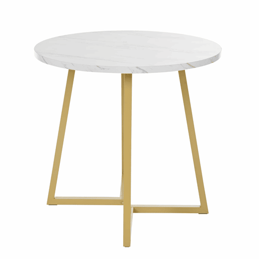 Conjunto de sala de jantar de 5 peças - Mesa redonda de 80 cm com pernas douradas - Branco e cinzento