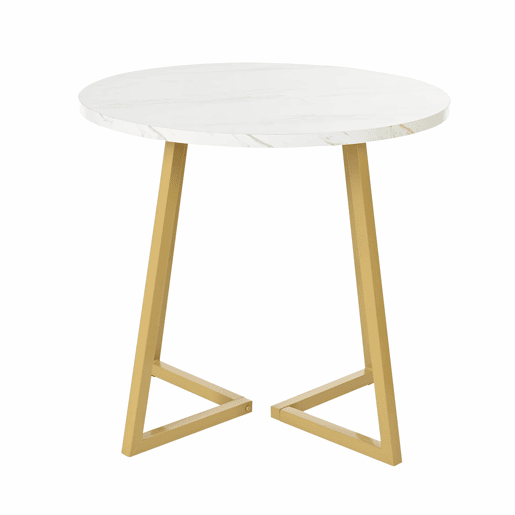 Conjunto de sala de jantar de 5 peças - Mesa redonda de 80 cm com pernas douradas - Branco e cinzento