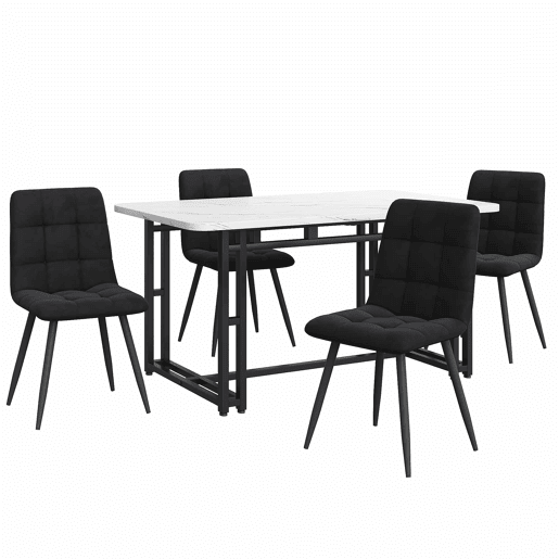 Conjunto de sala de jantar 140x80cm - 4 cadeiras de veludo preto - Mesa de ferro preto