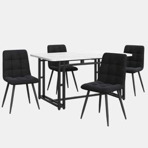 Conjunto de sala de jantar 140x80cm - 4 cadeiras de veludo preto - Mesa de ferro preto