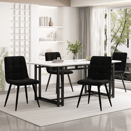 Conjunto de sala de jantar 140x80cm - 4 cadeiras de veludo preto - Mesa de ferro preto