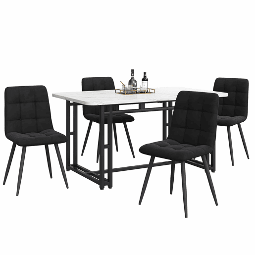 Conjunto de sala de jantar 140x80cm - 4 cadeiras de veludo preto - Mesa de ferro preto