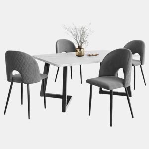 Conjunto de sala de jantar 117x68 cm - Mesa retangular moderna com 4 cadeiras - Samt cinza - Pernas pretas