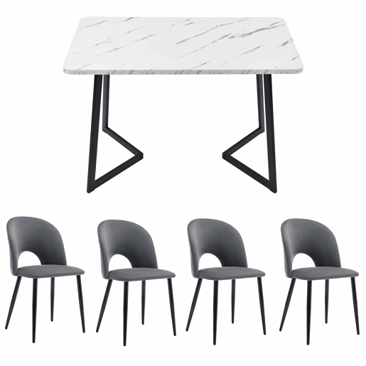 Conjunto de sala de jantar 117x68 cm - Mesa retangular moderna com 4 cadeiras - Samt cinza - Pernas pretas