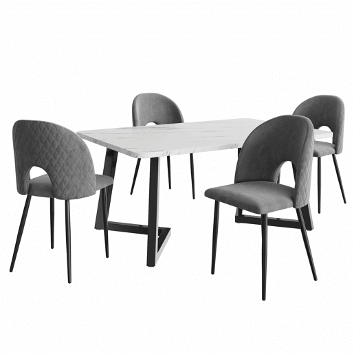 Conjunto de sala de jantar 117x68 cm - Mesa retangular moderna com 4 cadeiras - Samt cinza - Pernas pretas