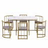 Conjunto de mesa e 6 cadeiras - cadeiras com almofada de assento e encosto - dourado