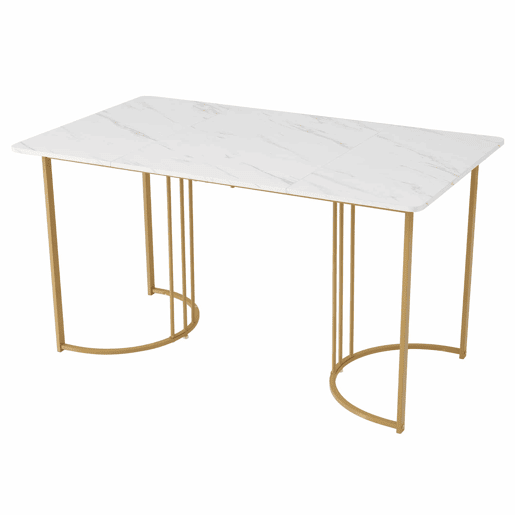 Conjunto de sala de jantar 140x80cm - Mesa com 4 cadeiras de veludo castanho, pernas douradas
