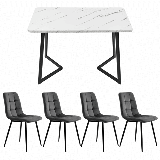 Conjunto de mesa de jantar 117 cm - mesa retangular moderna com 4 cadeiras de veludo cinza - pernas pretas