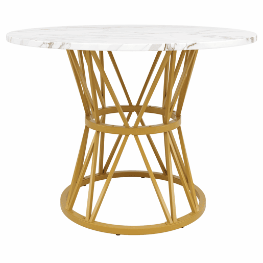 Conjunto de mesa e cadeiras 5 peças 100 cm - Mesa redonda MDF mármore, cadeiras de veludo cinza, pernas metálicas - Dourado, Cinza
