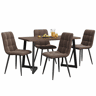 Conjunto de sala de jantar de 5 peças - Mesa com 4 cadeiras - Tampo em MDF nogueira - Estrutura em metal preto - Cadeiras em veludo castanho