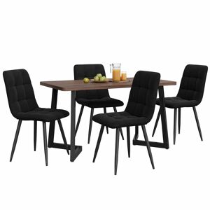 Conjunto de sala de jantar de 5 peças - Mesa de jantar 117x68 cm - Madeira, pernas metálicas pretas, MDF nogueira - Cadeiras de veludo preto