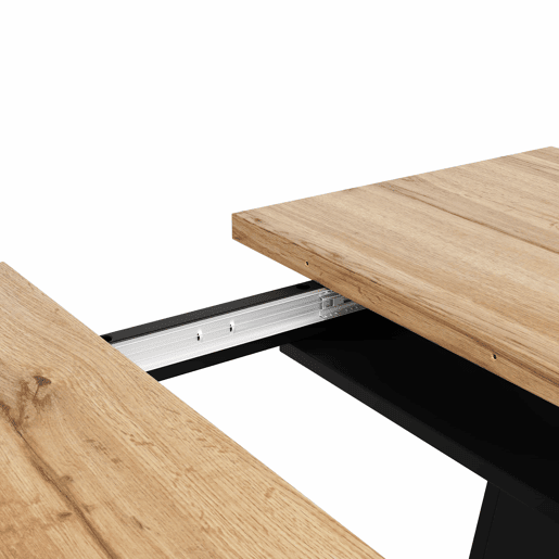 Conjunto de sala de jantar extensível 118-157x70 cm - 4 cadeiras, mesa com pernas em V - Preto, Natural