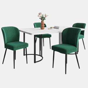Conjunto de mesa e cadeiras 140×80×75cm - Mesa de jantar moderna, cadeiras de veludo verde escuro - Preto