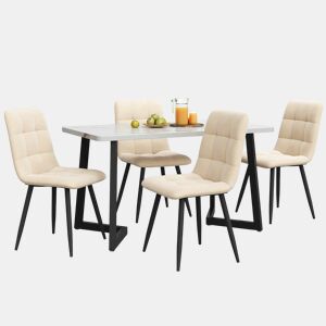 Conjunto de mesa de jantar 117 cm - Estilo moderno, 4 cadeiras bege aveludadas, pernas pretas
