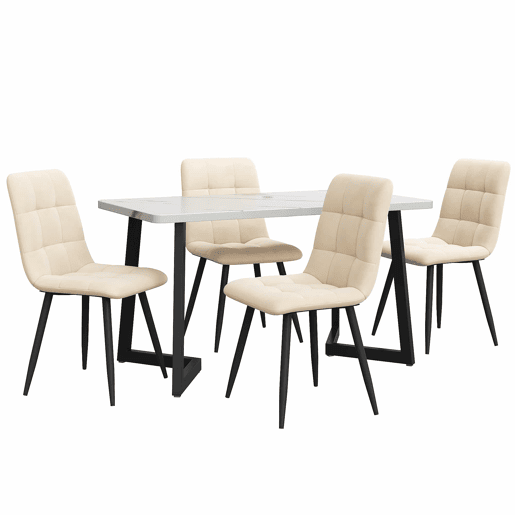 Conjunto de mesa de jantar 117 cm - Estilo moderno, 4 cadeiras bege aveludadas, pernas pretas