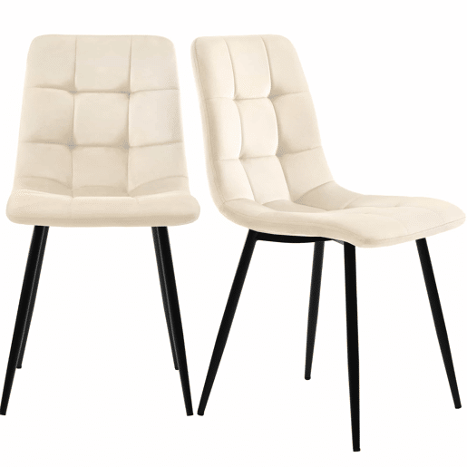 Conjunto de mesa de jantar 117 cm - Estilo moderno, 4 cadeiras bege aveludadas, pernas pretas