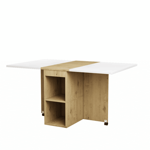Conjunto de mesa de jantar com 4 cadeiras - mesa rebatível com 2 gavetas 140*80*75cm - em aglomerado de partículas - Branco e dourado