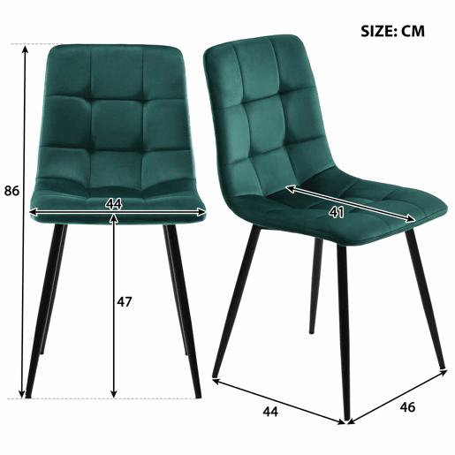 Conjunto de sala de jantar 117 cm - Mesa retangular moderna com 4 cadeiras, veludo verde, pernas douradas