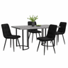 Conjunto de sala de jantar de 5 peças 140×80 cm - Mesa de cozinha com 4 cadeiras, pernas metálicas pretas, tampo em MDF cinzento - Veludo preto
