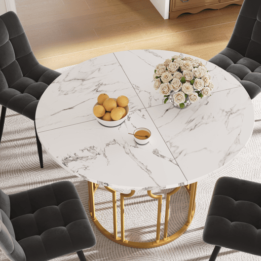 Conjunto de mesa e cadeiras 100 cm - Mesa redonda com pernas metálicas douradas - Samt cinza escuro