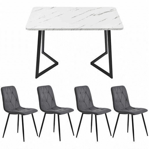 Conjunto de sala de jantar 117x68cm - Mesa retangular moderna com 4 cadeiras, tecido de linho cinzento, pernas pretas