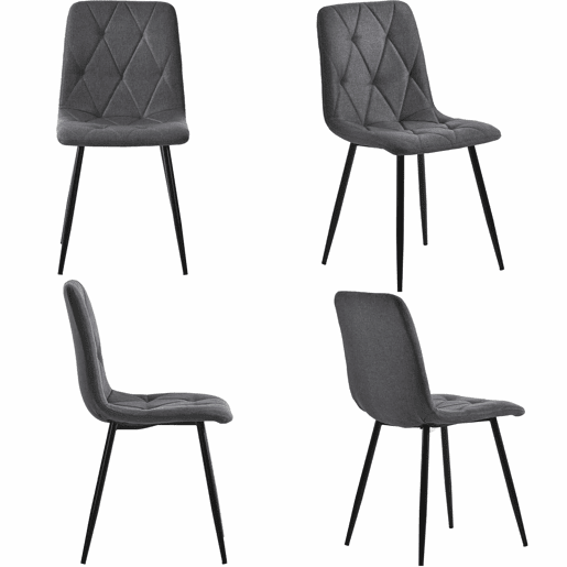 Conjunto de sala de jantar 117x68cm - Mesa retangular moderna com 4 cadeiras, tecido de linho cinzento, pernas pretas