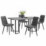 Conjunto de sala de jantar de 5 peças 140×80 cm - Mesa de cozinha com pernas metálicas pretas e cadeiras de veludo cinza