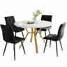 Conjunto de mesa e cadeiras 5 peças - Mesa redonda de mármore, pernas metálicas douradas, 4 cadeiras ergonómicas de veludo - Preto, Dourado