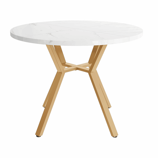 Conjunto de mesa e cadeiras 5 peças - Mesa redonda de mármore, pernas metálicas douradas, 4 cadeiras ergonómicas de veludo - Preto, Dourado