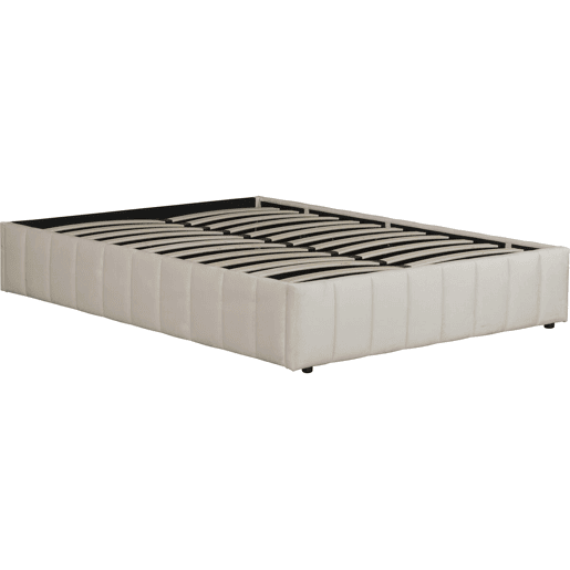 Cama de casal em veludo com baú > - Bege - 140 x 190 cm Cama de casal em veludo com baú > - Bege - 140 x 190 cm