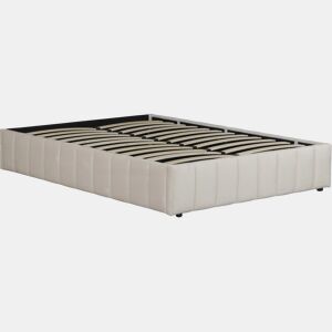 Cama de casal em veludo com baú > - Bege - 140 x 190 cm