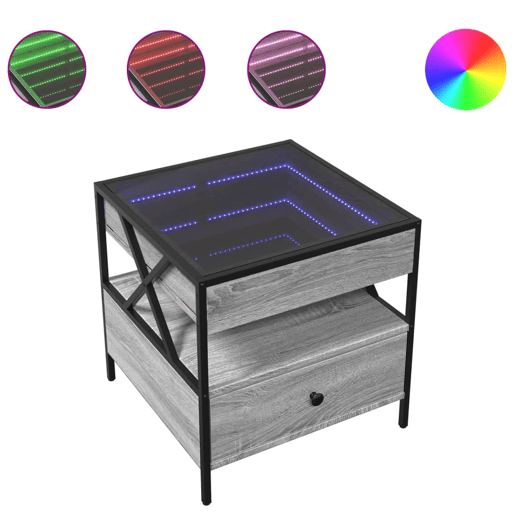 Mesa de Centro, Mesa baixa, luzes LED Infinity 50x50x51 cm cinzento sonoma
