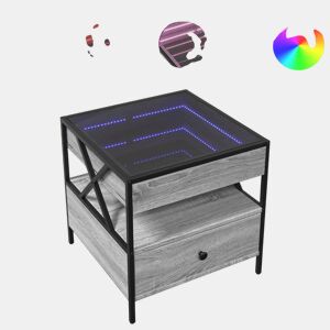 Mesa de Centro, Mesa baixa, luzes LED Infinity 50x50x51 cm cinzento sonoma