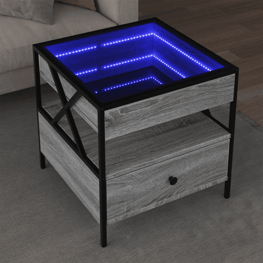 Mesa de Centro, Mesa baixa, luzes LED Infinity 50x50x51 cm cinzento sonoma