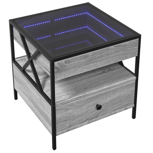 Mesa de Centro, Mesa baixa, luzes LED Infinity 50x50x51 cm cinzento sonoma