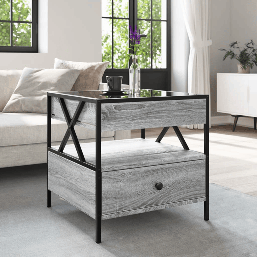 Mesa de Centro, Mesa baixa, luzes LED Infinity 50x50x51 cm cinzento sonoma