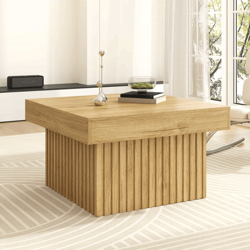 Mesa de centro 79x79x46 cm - Design moderno, base em MDF, tampo em PB, robusta - Natural