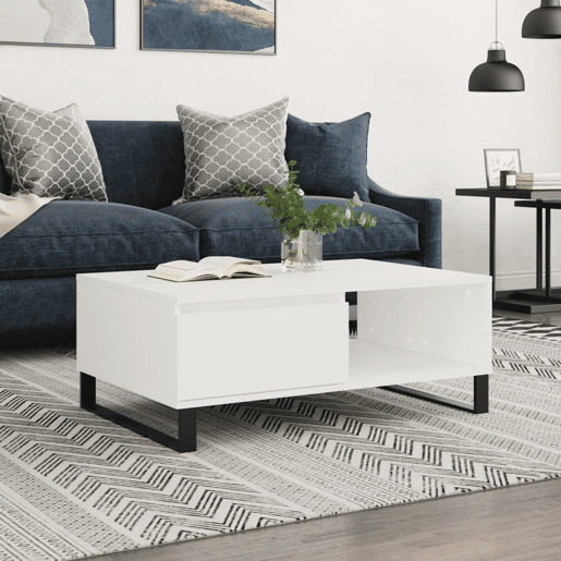 Mesa de Centro, Mesa baixa, 90x60x35 cm derivados de madeira branco