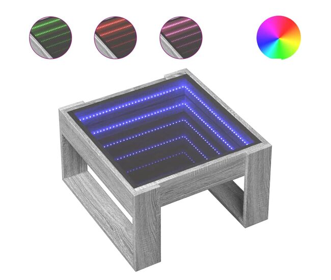 Mesa de café - mesa de centro con infinity led gris sonoma 50x53x30 cm