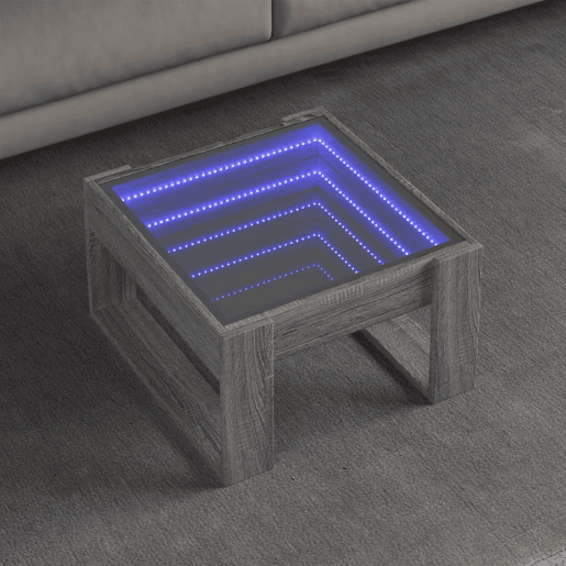 Mesa de Centro, Mesa baixa, luzes LED Infinity 50x53x30 cm cinzento sonoma