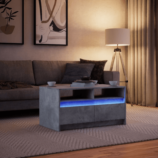 Mesa de Centro, Mesa baixa, c luzes LED derivados madeira cinzento cimento
