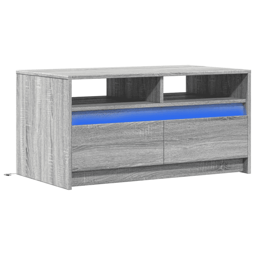 Mesa de Centro, Mesa baixa, c luzes LED derivados madeira cinzento sonoma