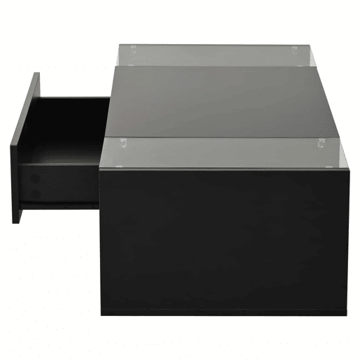 Mesa de centro 100x50x31 cm - com 1 gaveta e luz LED - mesa de vidro temperado - preta